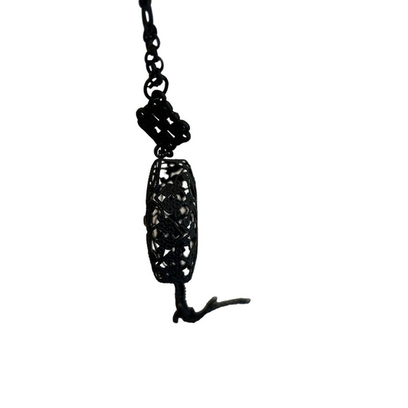 Necklace Stephan & Co. Matte Black 3D Lace Metal Pink Rhinestone Tassel - Picture 13 of 15